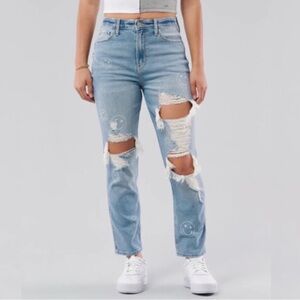 Smiley Face Ripped Mom Jeans